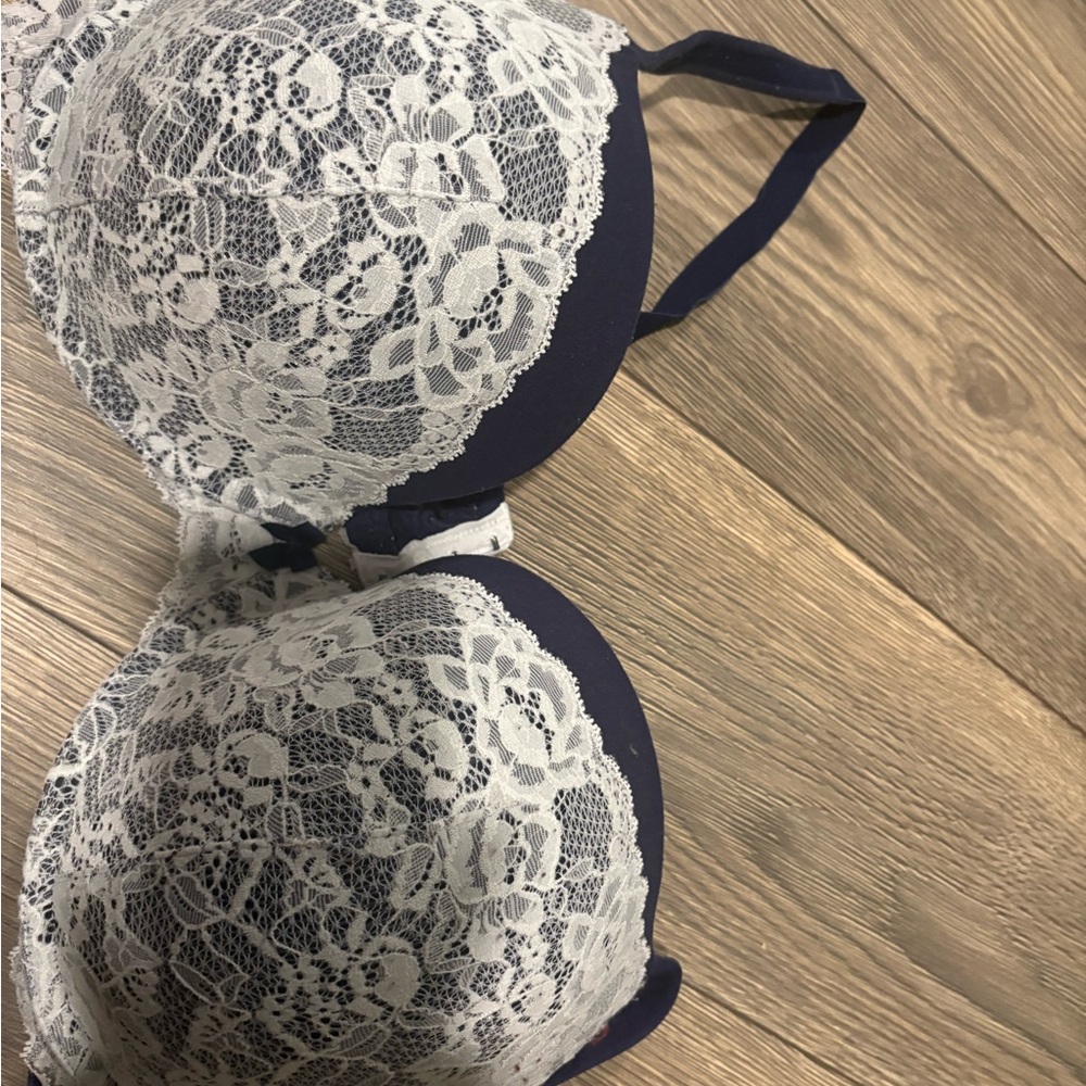 Torrid Navy and White Lace Bra